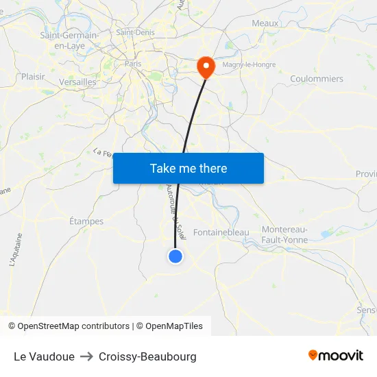 Le Vaudoue to Croissy-Beaubourg map