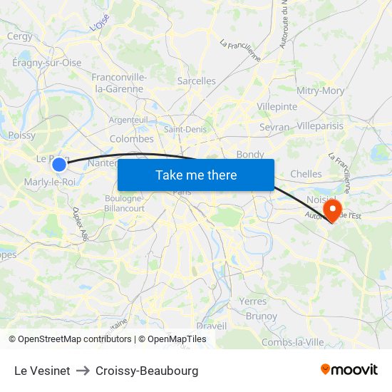 Le Vesinet to Croissy-Beaubourg map