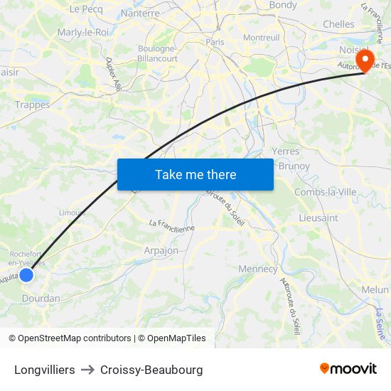 Longvilliers to Croissy-Beaubourg map