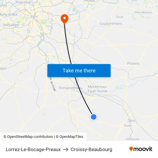 Lorrez-Le-Bocage-Preaux to Croissy-Beaubourg map