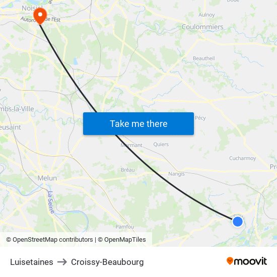 Luisetaines to Croissy-Beaubourg map