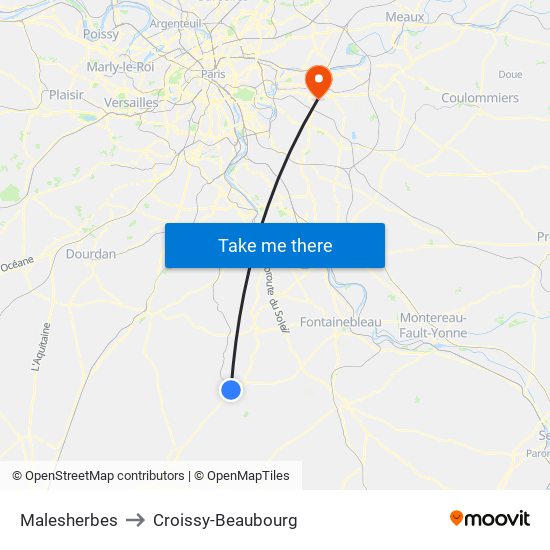 Malesherbes to Croissy-Beaubourg map