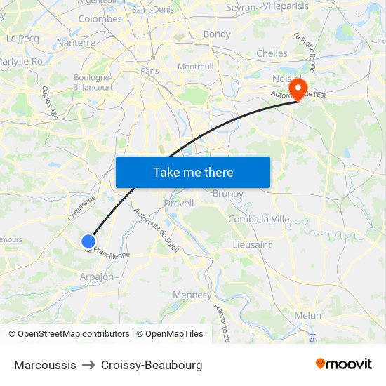 Marcoussis to Croissy-Beaubourg map