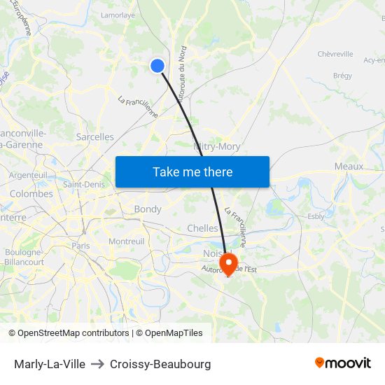 Marly-La-Ville to Croissy-Beaubourg map