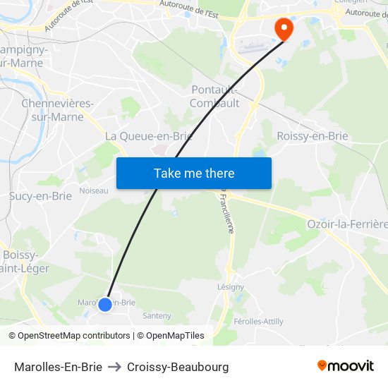 Marolles-En-Brie to Croissy-Beaubourg map