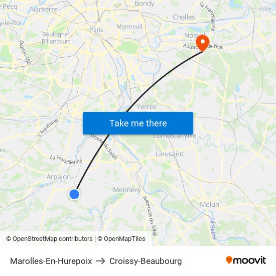 Marolles-En-Hurepoix to Croissy-Beaubourg map