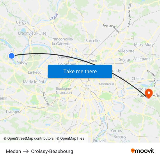 Medan to Croissy-Beaubourg map