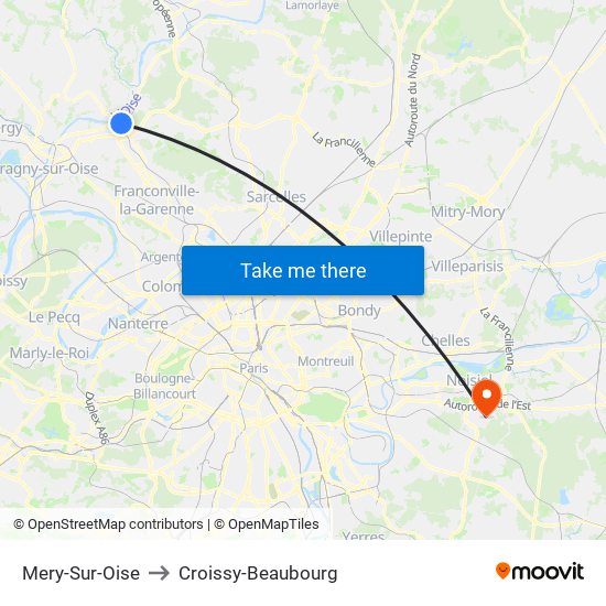 Mery-Sur-Oise to Croissy-Beaubourg map
