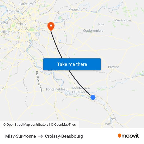 Misy-Sur-Yonne to Croissy-Beaubourg map