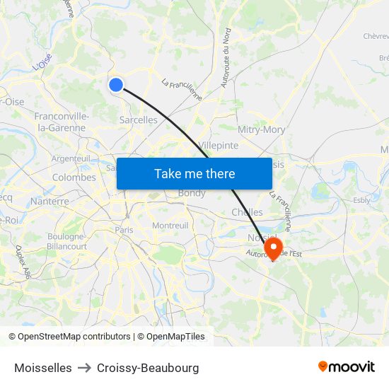 Moisselles to Croissy-Beaubourg map
