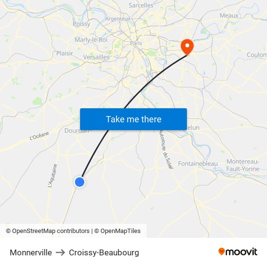 Monnerville to Croissy-Beaubourg map
