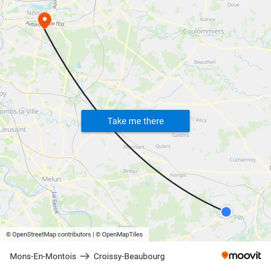 Mons-En-Montois to Croissy-Beaubourg map