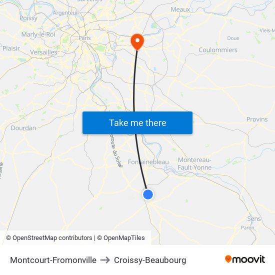 Montcourt-Fromonville to Croissy-Beaubourg map