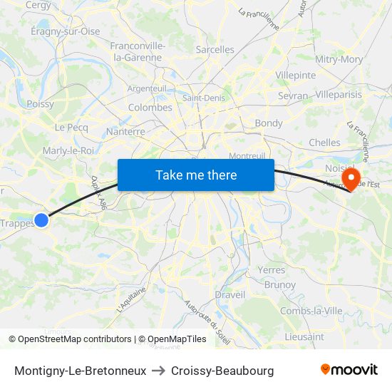Montigny-Le-Bretonneux to Croissy-Beaubourg map