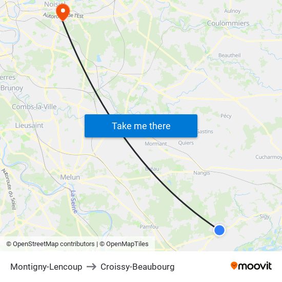 Montigny-Lencoup to Croissy-Beaubourg map