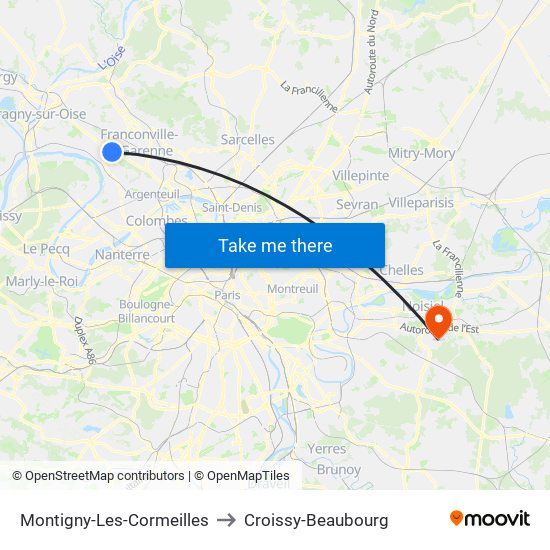 Montigny-Les-Cormeilles to Croissy-Beaubourg map