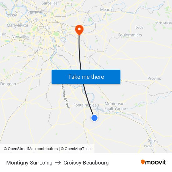 Montigny-Sur-Loing to Croissy-Beaubourg map