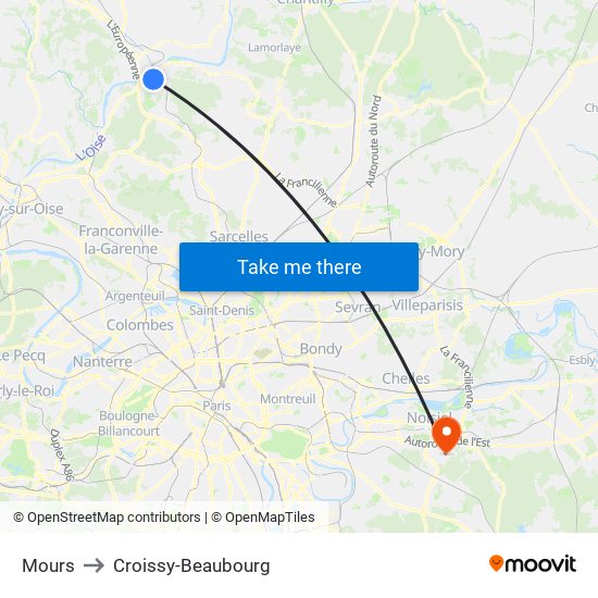Mours to Croissy-Beaubourg map