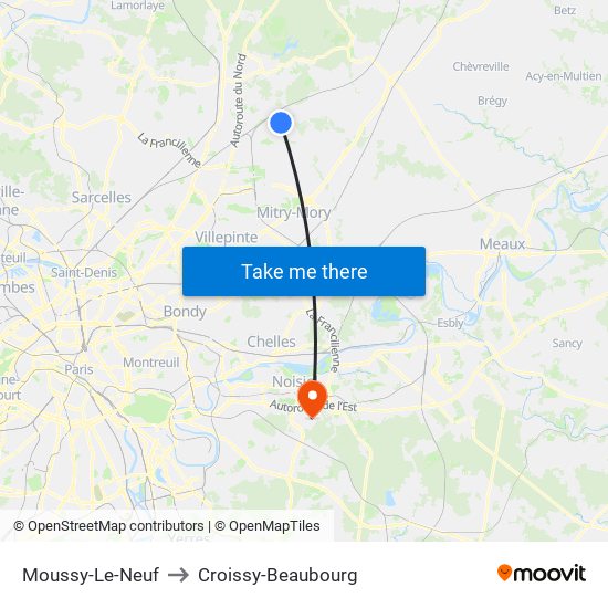 Moussy-Le-Neuf to Croissy-Beaubourg map