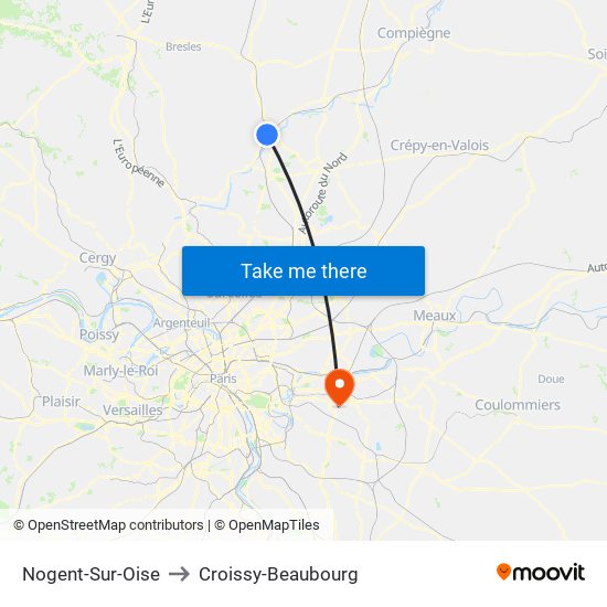 Nogent-Sur-Oise to Croissy-Beaubourg map