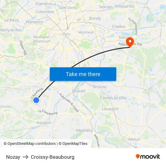 Nozay to Croissy-Beaubourg map