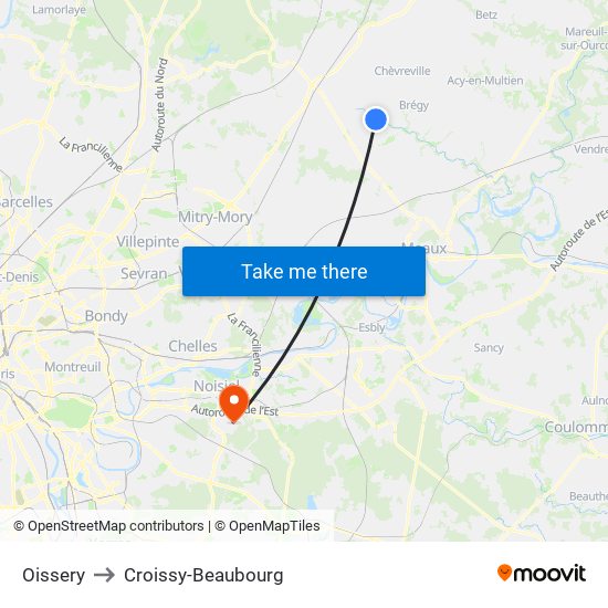 Oissery to Croissy-Beaubourg map