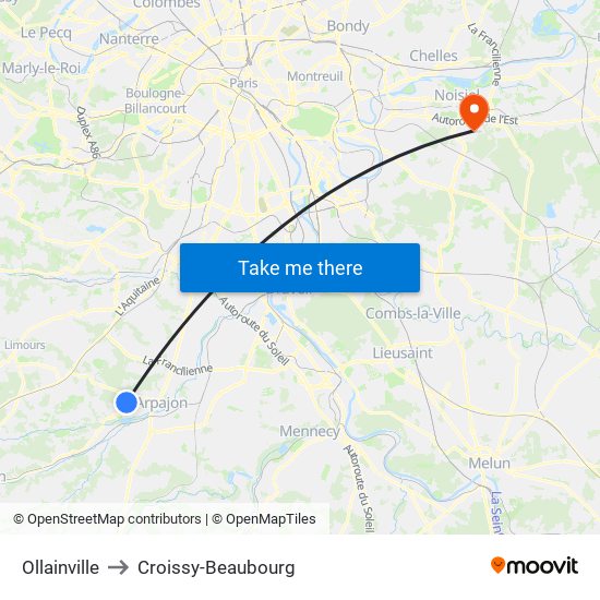 Ollainville to Croissy-Beaubourg map
