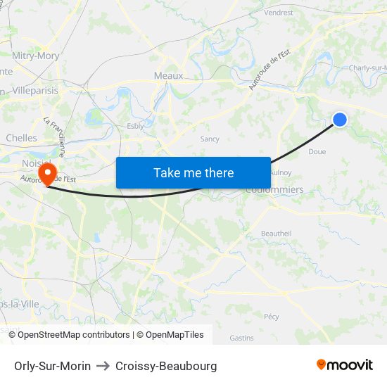 Orly-Sur-Morin to Croissy-Beaubourg map