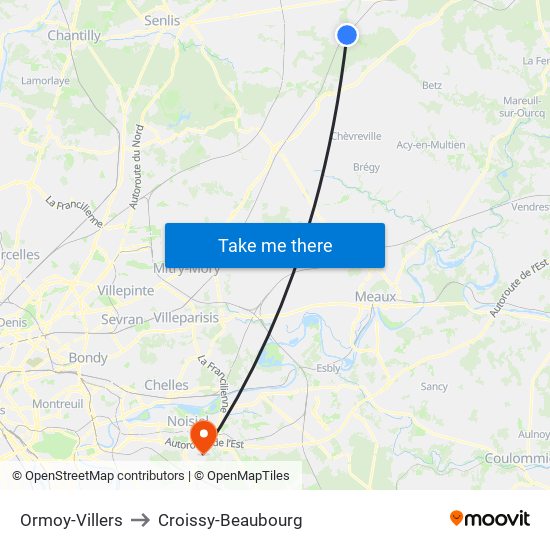 Ormoy-Villers to Croissy-Beaubourg map