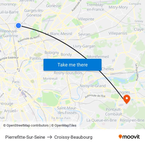 Pierrefitte-Sur-Seine to Croissy-Beaubourg map