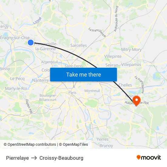 Pierrelaye to Croissy-Beaubourg map