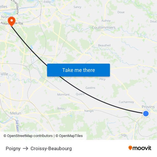 Poigny to Croissy-Beaubourg map
