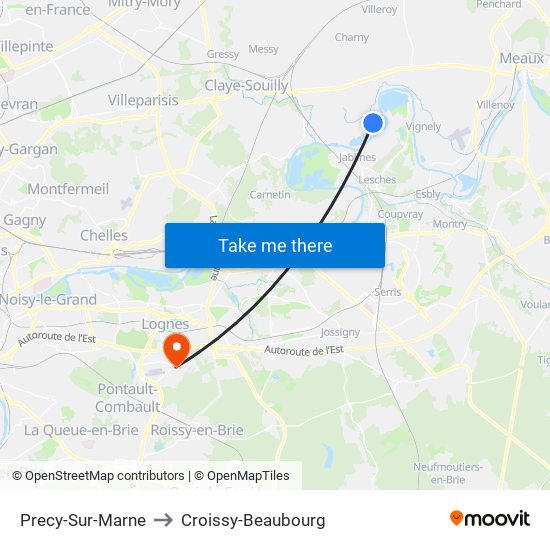 Precy-Sur-Marne to Croissy-Beaubourg map