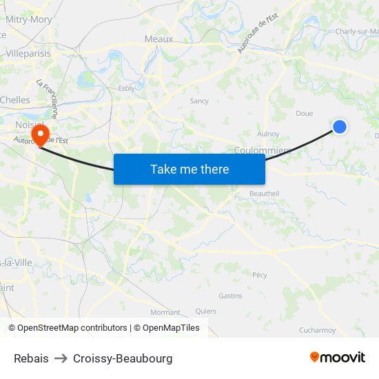 Rebais to Croissy-Beaubourg map
