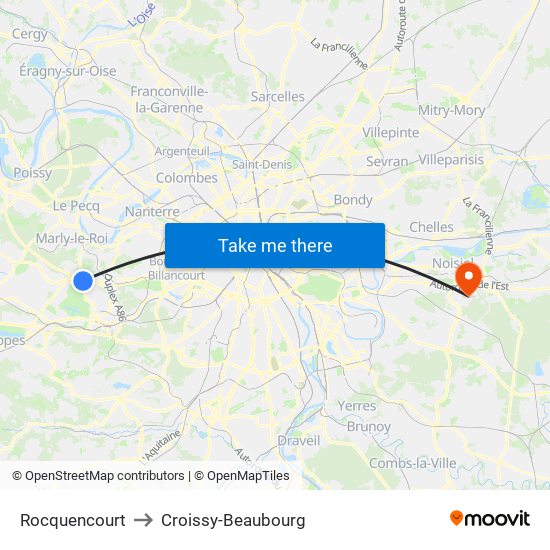 Rocquencourt to Croissy-Beaubourg map