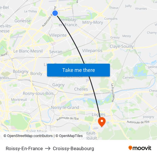 Roissy-En-France to Croissy-Beaubourg map