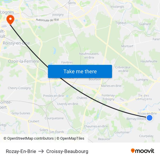 Rozay-En-Brie to Croissy-Beaubourg map