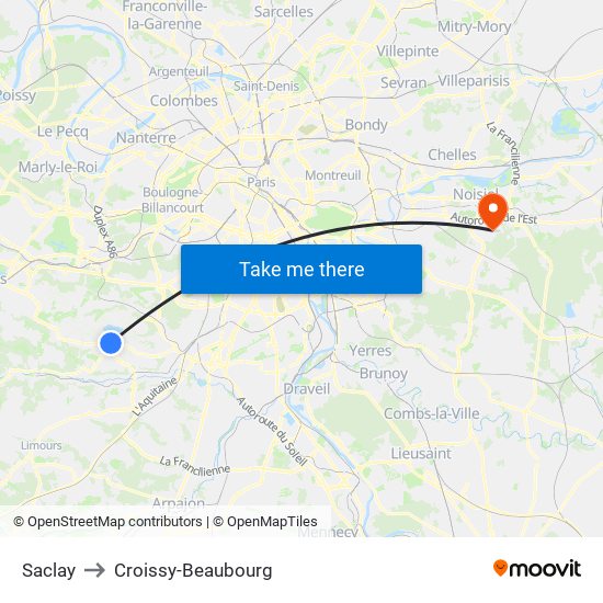 Saclay to Croissy-Beaubourg map