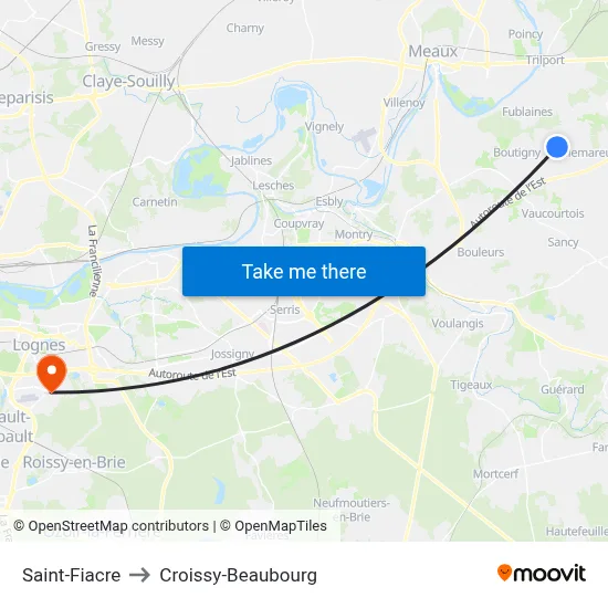 Saint-Fiacre to Croissy-Beaubourg map