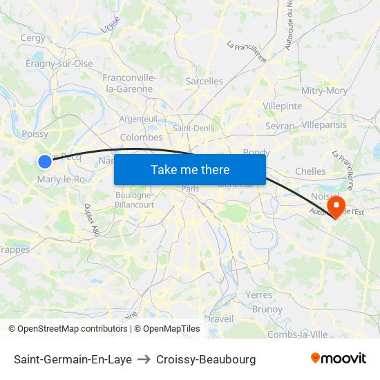 Saint-Germain-En-Laye to Croissy-Beaubourg map