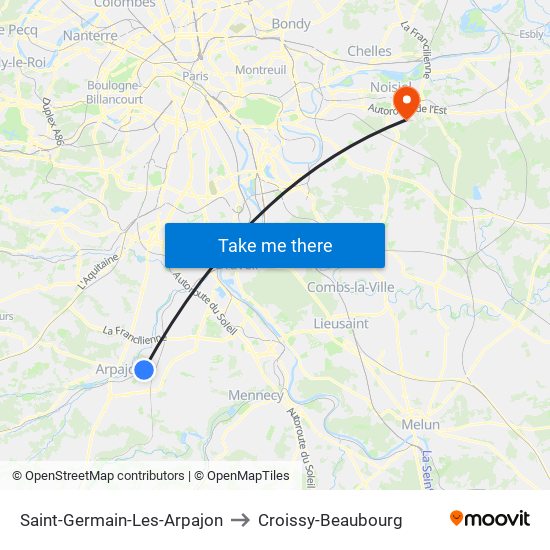 Saint-Germain-Les-Arpajon to Croissy-Beaubourg map