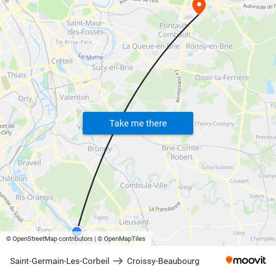 Saint-Germain-Les-Corbeil to Croissy-Beaubourg map