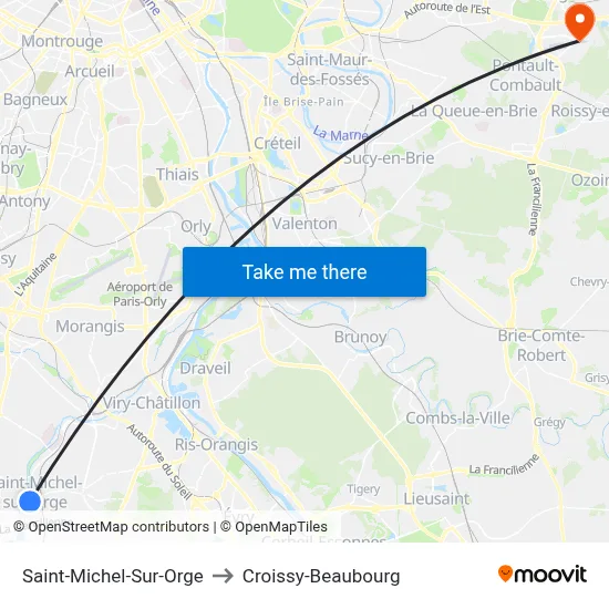 Saint-Michel-Sur-Orge to Croissy-Beaubourg map