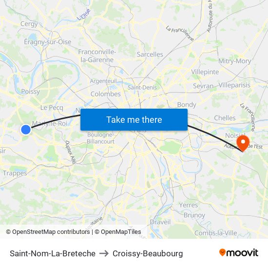 Saint-Nom-La-Breteche to Croissy-Beaubourg map