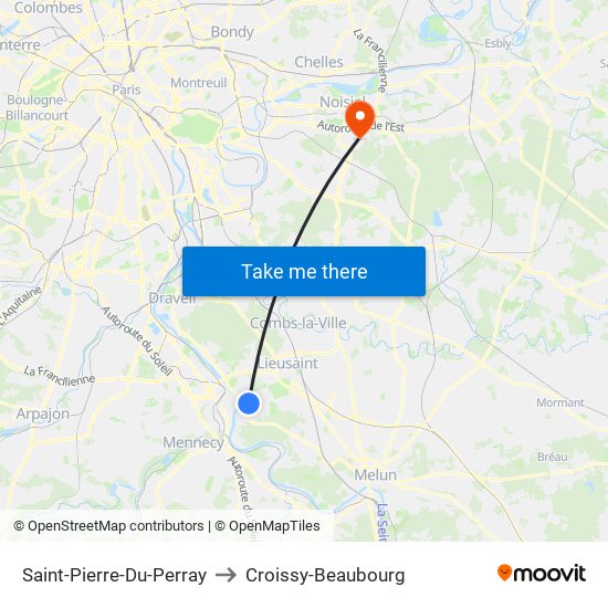 Saint-Pierre-Du-Perray to Croissy-Beaubourg map