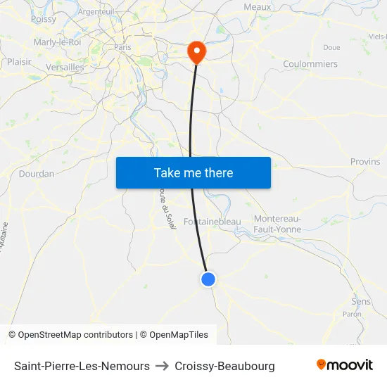 Saint-Pierre-Les-Nemours to Croissy-Beaubourg map