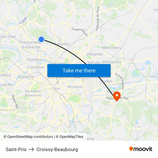 Saint-Prix to Croissy-Beaubourg map