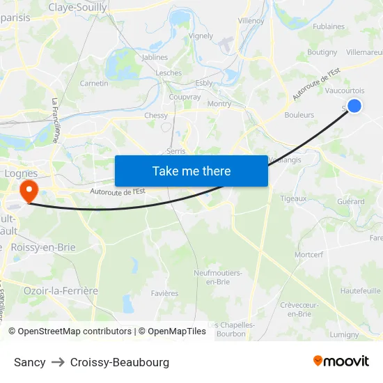 Sancy to Croissy-Beaubourg map