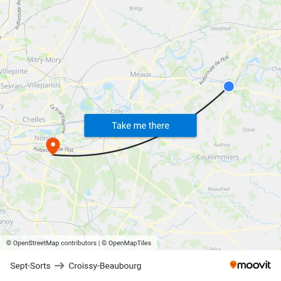 Sept-Sorts to Croissy-Beaubourg map