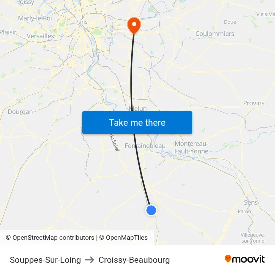 Souppes-Sur-Loing to Croissy-Beaubourg map